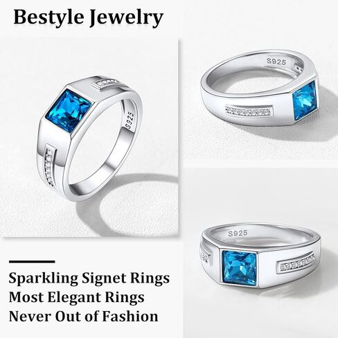 خاتم رجالي من الفضة الإسترلينية من Bestyle، خاتم بأحجار كريمة أسود/أزرق، هدية عيد الحب للأب/الزوج، مقاس 6-13 in Kuwait