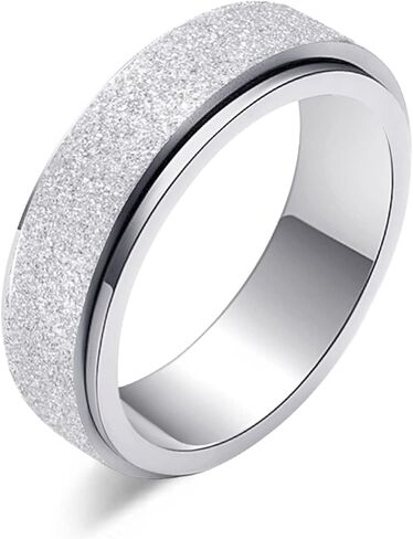 6MM Stainless Steel Glitter Spinner Ring - Fidget Anxiety Relief Ring, Stress-Free Wedding Band in Saudi Arabia