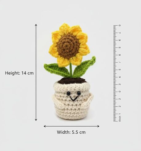 Zenithly Handmade Crochet Sunflower Planter with I Love You Mom Message, 14cm Tall Decorative Flower Pot in Saudi Arabia