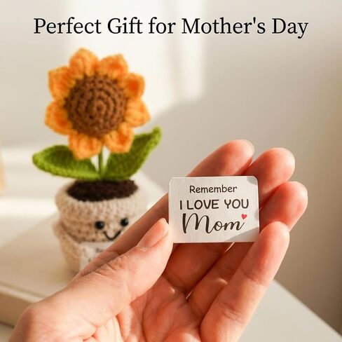 Zenithly Handmade Crochet Sunflower Planter with I Love You Mom Message, 14cm Tall Decorative Flower Pot in Saudi Arabia
