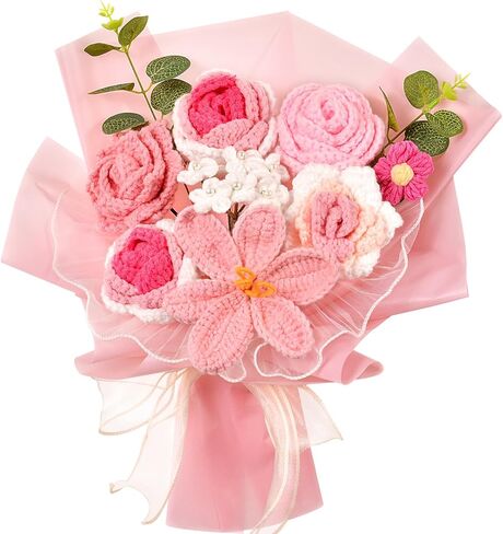 Hlenbin Crochet Flowers Bouquet, Knitted Rose Tulip Calla Lily Flowers Bouquet for Mother's Day, Father's Day, Birthday, Graduation, Home Décor, Gifts for Mom, Dad, Lovers, Friends, Blue in Saudi Arabia