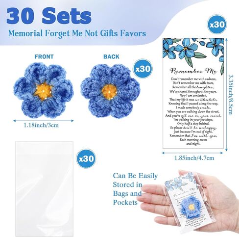 Giegxin 30 Sets Forget Me Not Gifts Bulk Crochet Flowers with Cards Remember Me Funeral Memorial Favor Loss of Loved One Celebration of Life Miscarriage Bereavement Grief Sympathy for Mother Women in Saudi Arabia