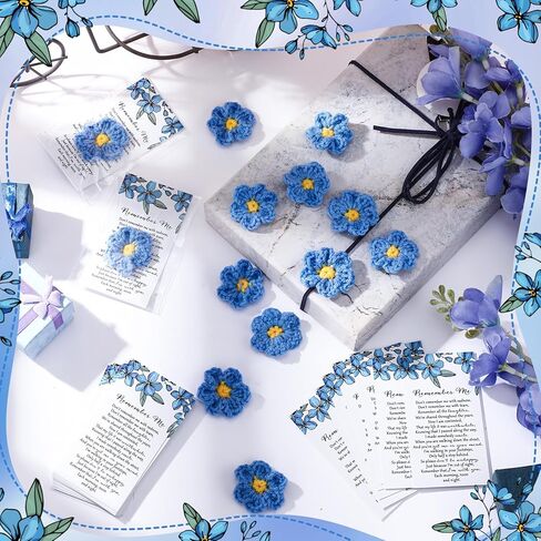 Giegxin 30 Sets Forget Me Not Gifts Bulk Crochet Flowers with Cards Remember Me Funeral Memorial Favor Loss of Loved One Celebration of Life Miscarriage Bereavement Grief Sympathy for Mother Women in Saudi Arabia