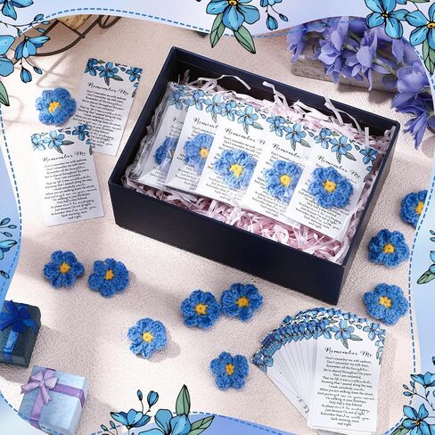 Giegxin 30 Sets Forget Me Not Gifts Bulk Crochet Flowers with Cards Remember Me Funeral Memorial Favor Loss of Loved One Celebration of Life Miscarriage Bereavement Grief Sympathy for Mother Women in Saudi Arabia
