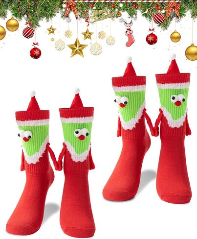Tuuwjo 2 Pairs Christmas Funny Magnetic Hand Holding Socks for Women Men Kids Crazy Silly Socks Novelty White Elephant Gifts in Saudi Arabia
