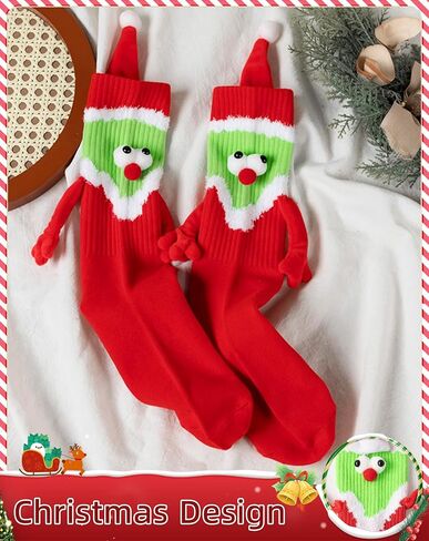 Tuuwjo 2 Pairs Christmas Funny Magnetic Hand Holding Socks for Women Men Kids Crazy Silly Socks Novelty White Elephant Gifts in Saudi Arabia