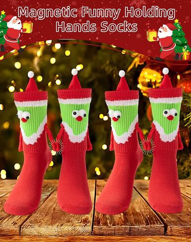 Tuuwjo 2 Pairs Christmas Funny Magnetic Hand Holding Socks for Women Men Kids Crazy Silly Socks Novelty White Elephant Gifts in Saudi Arabia