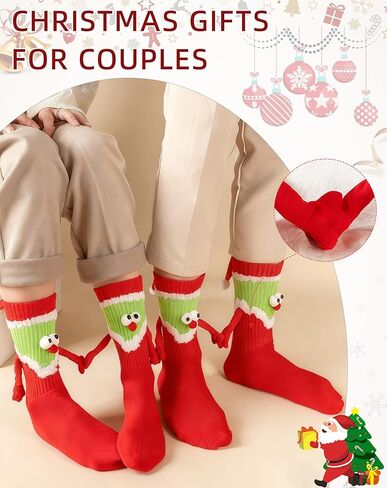 Tuuwjo 2 Pairs Christmas Funny Magnetic Hand Holding Socks for Women Men Kids Crazy Silly Socks Novelty White Elephant Gifts in Saudi Arabia