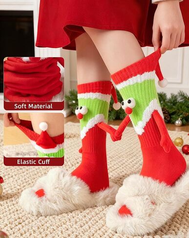 Tuuwjo 2 Pairs Christmas Funny Magnetic Hand Holding Socks for Women Men Kids Crazy Silly Socks Novelty White Elephant Gifts in Saudi Arabia