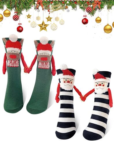 Tuuwjo 2 Pairs Christmas Funny Magnetic Hand Holding Socks for Women Men Kids Crazy Silly Socks Novelty White Elephant Gifts in Saudi Arabia