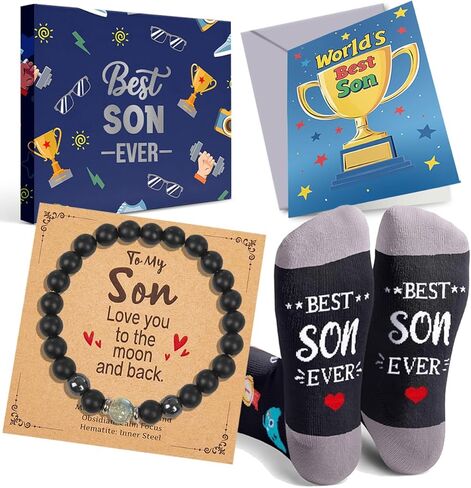 HAPPYPOP Son Gifts from Mom Dad - Son Bracelet & Socks Set with Birthday Card, Christmas Stocking Stuffers for Teens, Adult Men in Saudi Arabia
