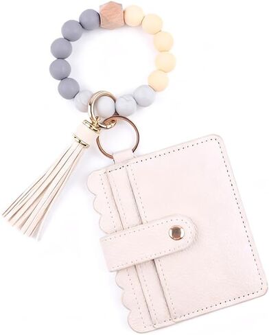 Keychain Wallet Wristlet Small Credit Card Holder Bracelet Key Chain Purse Bangle Tassel Beads Key Rings for Women in Saudi Arabia