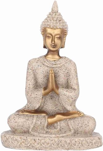Seated Buddha Statue Carving Figurine Craft Art Buddha Statue for Home Decoration for Relaxation and Meditation, Made of Sandstone and Resin Patio Deck Porch Yard Art(A Gold) in Saudi Arabia