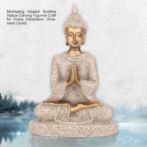 Seated Buddha Statue Carving Figurine Craft Art Buddha Statue for Home Decoration for Relaxation and Meditation, Made of Sandstone and Resin Patio Deck Porch Yard Art(A Gold) in Saudi Arabia