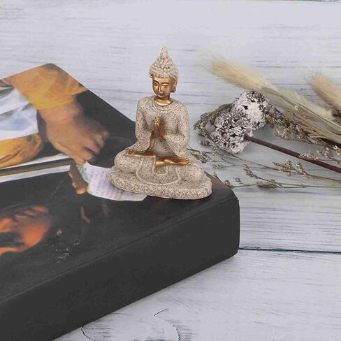 Seated Buddha Statue Carving Figurine Craft Art Buddha Statue for Home Decoration for Relaxation and Meditation, Made of Sandstone and Resin Patio Deck Porch Yard Art(A Gold) in Saudi Arabia
