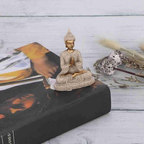 Seated Buddha Statue Carving Figurine Craft Art Buddha Statue for Home Decoration for Relaxation and Meditation, Made of Sandstone and Resin Patio Deck Porch Yard Art(A Gold) in Saudi Arabia