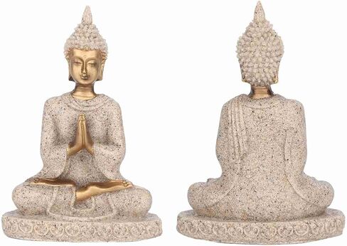 Seated Buddha Statue Carving Figurine Craft Art Buddha Statue for Home Decoration for Relaxation and Meditation, Made of Sandstone and Resin Patio Deck Porch Yard Art(A Gold) in Saudi Arabia