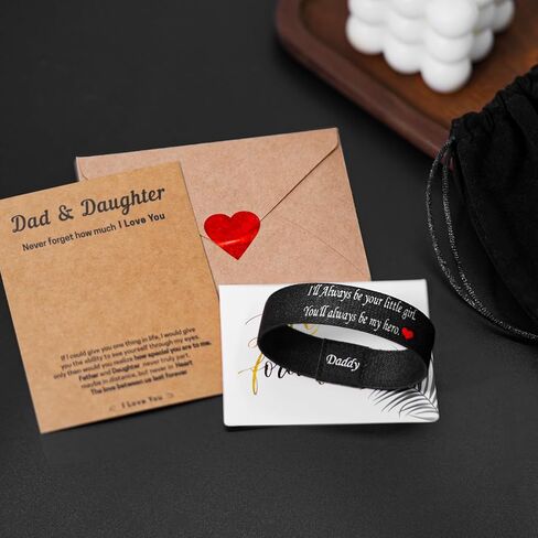 Nanafast To Daddy Bracelet from Daughter Stretch Elastic Wristband Black Bracelets for Dad Personalized Jewelry with Message Card for Father in Kuwait