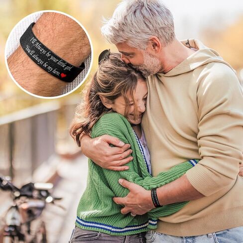 Nanafast To Daddy Bracelet from Daughter Stretch Elastic Wristband Black Bracelets for Dad Personalized Jewelry with Message Card for Father in Kuwait