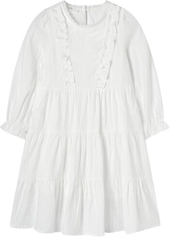 Mud Kingdom Girls Maxi Dress Long Sleeve Flounce Ruffle Casual Loose Fit Dresses White in Saudi Arabia