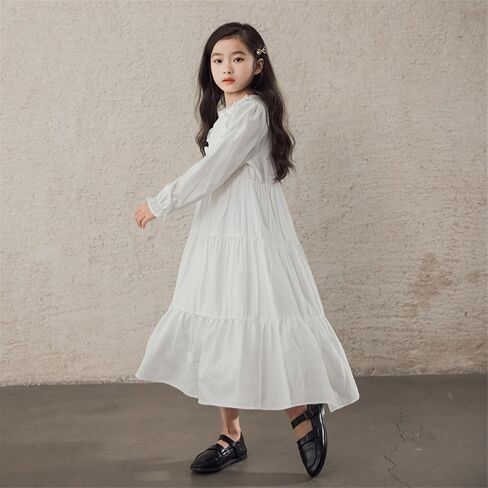 Mud Kingdom Girls Maxi Dress Long Sleeve Flounce Ruffle Casual Loose Fit Dresses White in Saudi Arabia
