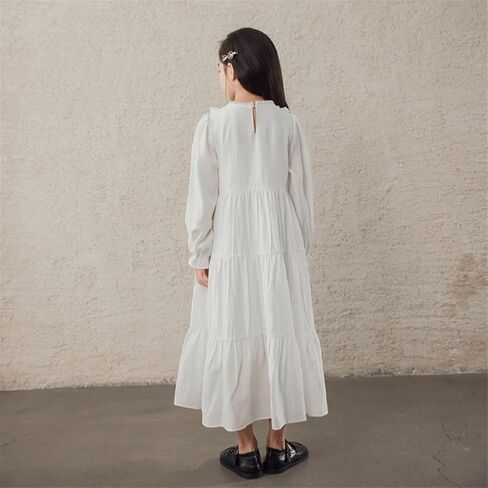 Mud Kingdom Girls Maxi Dress Long Sleeve Flounce Ruffle Casual Loose Fit Dresses White in Saudi Arabia
