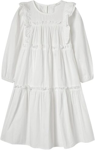 Mud Kingdom Girls Maxi Dress Long Sleeve Flounce Ruffle Casual Loose Fit Dresses White in Saudi Arabia