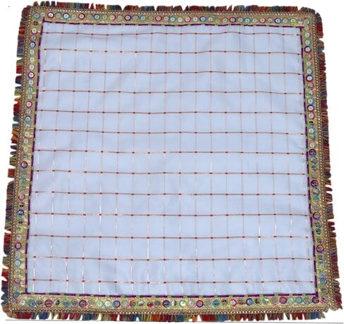 My God Gift (20X20 INCH) Puja Aasan Cloth/Puja Aasan Kapda/Puja Chowki Altar Cloth for Home & Mandir/Temple/God/Goddess with Emboidery LACE Color (White) RED DOT 50CM X50 CM in Saudi Arabia