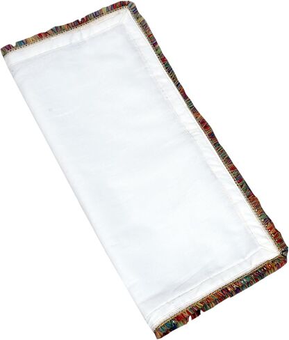 My God Gift (20X20 INCH) Puja Aasan Cloth/Puja Aasan Kapda/Puja Chowki Altar Cloth for Home & Mandir/Temple/God/Goddess with Emboidery LACE Color (White) RED DOT 50CM X50 CM in Saudi Arabia