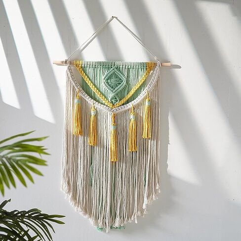 BMIDRUT Macrame جدار معلق بوهو ديكور منزلي مصنوع يدويًا من نسيج Macrame نسيج منسوج لتزيين غرفة النوم وغرفة المعيشة والشقة والمعرض 18 × 28 بوصة (أ) in Kuwait