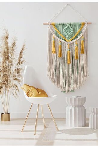BMIDRUT Macrame جدار معلق بوهو ديكور منزلي مصنوع يدويًا من نسيج Macrame نسيج منسوج لتزيين غرفة النوم وغرفة المعيشة والشقة والمعرض 18 × 28 بوصة (أ) in Kuwait