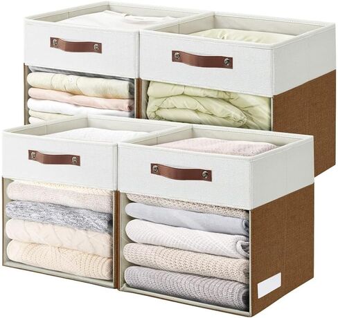 مكعبات التخزين مع صناديق تخزين قابلة للطي من قماش النافذة الصافية مع مقابض 13 × 13 بوصة تخزين قابلة للطي لخزانة الرف 4 حزمة والرمادي والأبيض in Kuwait