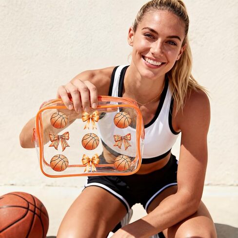 Sunnymove 18 Pcs Basketball Clear Makeup Bags 7 x 4.7 x 2.4 Inch Basketball Goodie Gift Bags Waterproof PVC Cosmetic Pouch with Zipper Portable Travel Pouch Organizer for Team Gift & Sport Party Favor in Saudi Arabia