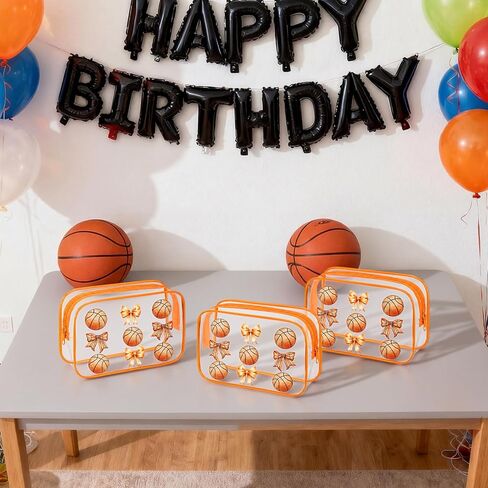 Sunnymove 18 Pcs Basketball Clear Makeup Bags 7 x 4.7 x 2.4 Inch Basketball Goodie Gift Bags Waterproof PVC Cosmetic Pouch with Zipper Portable Travel Pouch Organizer for Team Gift & Sport Party Favor in Saudi Arabia