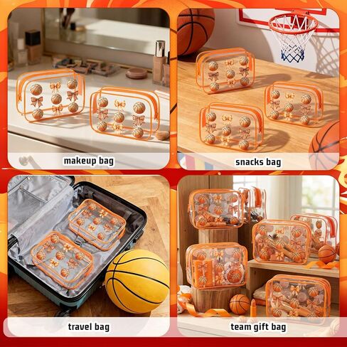 Sunnymove 18 Pcs Basketball Clear Makeup Bags 7 x 4.7 x 2.4 Inch Basketball Goodie Gift Bags Waterproof PVC Cosmetic Pouch with Zipper Portable Travel Pouch Organizer for Team Gift & Sport Party Favor in Saudi Arabia