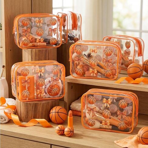 Sunnymove 18 Pcs Basketball Clear Makeup Bags 7 x 4.7 x 2.4 Inch Basketball Goodie Gift Bags Waterproof PVC Cosmetic Pouch with Zipper Portable Travel Pouch Organizer for Team Gift & Sport Party Favor in Saudi Arabia