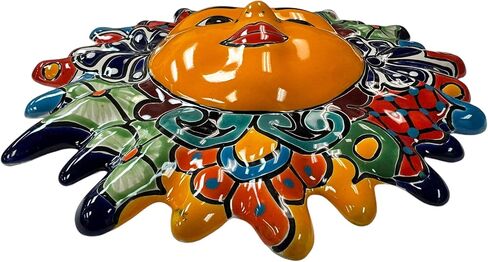 Talavera Sun Face الفن الشعبي متعدد الألوان المكسيكي الفخار ديكور المنزل مرسومة يدويًا يدويًا في الأماكن المغلقة والخارجية بقطر 12 بوصة (متعدد) in Kuwait