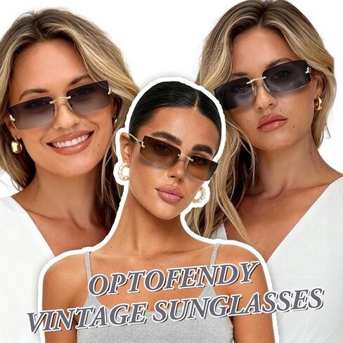 OPTOFENDY Y2K Sunglasses for Women, Rimless Retro Metal Sun Glasses UV400 Protection, OP2513 in Saudi Arabia