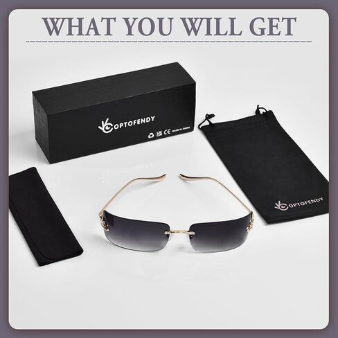 OPTOFENDY Y2K Sunglasses for Women, Rimless Retro Metal Sun Glasses UV400 Protection, OP2513 in Saudi Arabia