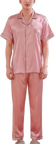 Rojeam Men Silk Satin Pajamas Set Mens Pyjamas Two Piece Pjs Sets Sleepwear Loungewear in Saudi Arabia