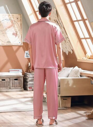 Rojeam Men Silk Satin Pajamas Set Mens Pyjamas Two Piece Pjs Sets Sleepwear Loungewear in Saudi Arabia
