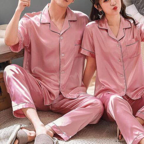 Rojeam Men Silk Satin Pajamas Set Mens Pyjamas Two Piece Pjs Sets Sleepwear Loungewear in Saudi Arabia