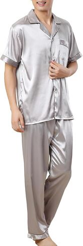Rojeam Men Silk Satin Pajamas Set Mens Pyjamas Two Piece Pjs Sets Sleepwear Loungewear in Saudi Arabia