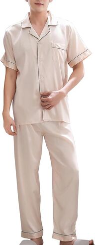 Rojeam Men Silk Satin Pajamas Set Mens Pyjamas Two Piece Pjs Sets Sleepwear Loungewear in Saudi Arabia