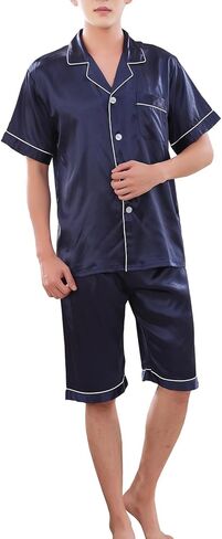 Rojeam Men Silk Satin Pajamas Set Mens Pyjamas Two Piece Pjs Sets Sleepwear Loungewear in Saudi Arabia