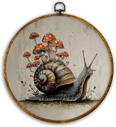 CUANFDDSF Whimsical Snail and Mushroom Round Wall Art Decor, Fantasy Nature Forest Wall Hanging Frame Decor, Rustic Cottagecore Canvas Prints Decorations for Home Bedroom Living Room, 10x10 Inch in Saudi Arabia