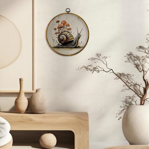 CUANFDDSF Whimsical Snail and Mushroom Round Wall Art Decor, Fantasy Nature Forest Wall Hanging Frame Decor, Rustic Cottagecore Canvas Prints Decorations for Home Bedroom Living Room, 10x10 Inch in Saudi Arabia
