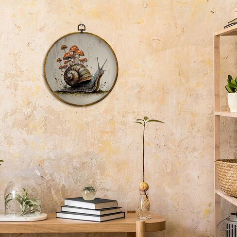CUANFDDSF Whimsical Snail and Mushroom Round Wall Art Decor, Fantasy Nature Forest Wall Hanging Frame Decor, Rustic Cottagecore Canvas Prints Decorations for Home Bedroom Living Room, 10x10 Inch in Saudi Arabia