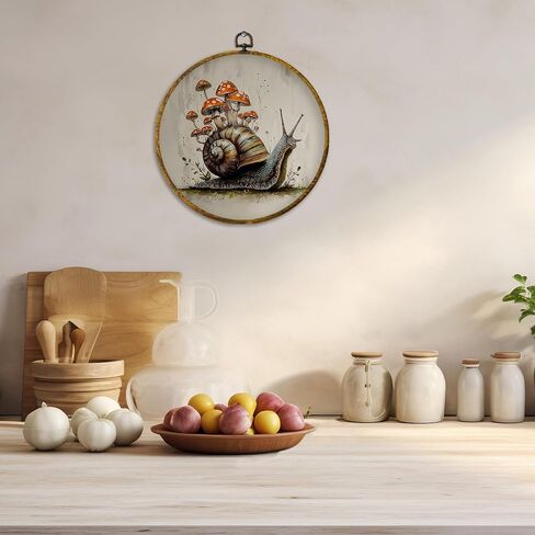 CUANFDDSF Whimsical Snail and Mushroom Round Wall Art Decor, Fantasy Nature Forest Wall Hanging Frame Decor, Rustic Cottagecore Canvas Prints Decorations for Home Bedroom Living Room, 10x10 Inch in Saudi Arabia