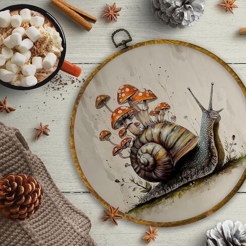 CUANFDDSF Whimsical Snail and Mushroom Round Wall Art Decor, Fantasy Nature Forest Wall Hanging Frame Decor, Rustic Cottagecore Canvas Prints Decorations for Home Bedroom Living Room, 10x10 Inch in Saudi Arabia